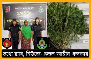 র‍্যাব-৫ এর চলমান অভিযানে ০১ টি বিশাল গাঁজার গাছ উদ্ধার' ০১ জন নারী মাদক ব্যবসায়ীকে গ্রেফতার