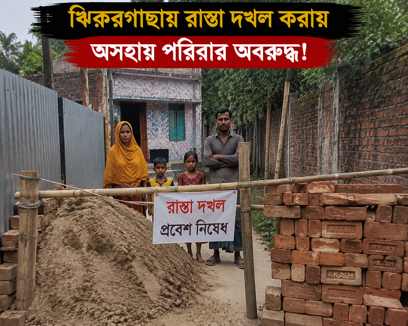 ঝিকরগাছায় রাস্তা দখল করায় অসহায় পরিবার অবরুদ্ধ!